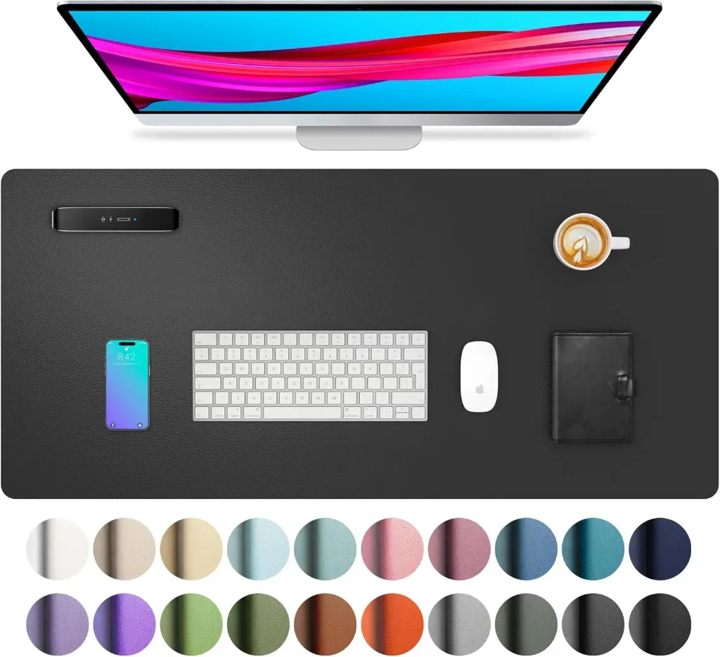 Aothia Sous-main, tapis de bureau en cuir PU, tapis de souris, protection de bureau antidérapante, bloc-notes de bureau étanche pour le bureau et la maison (80 cm x 40 cm, noir)