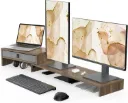 Fenge Réhausseur d'Écran en Bois,Support de Moniteur Réglable,Support d'Ordinateur Portable,PC,TV,Imprimante - pour 2 Moniteurs - avec Tiroir de Stockage,78,3–113 x 23,5 x 7,3 cm (Marron)