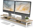 Fenge Dual Support de Moniteur , Réhausseur d'Écran d'Ordinateur en Bois, Pour PC/Ordinateur/Fax/Imprimante/TV, Organisateur de bureau, 118x25,5x13,7cm, Charge de 45KG (Chêne)