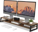 Fenge Dual Support de Moniteur , Réhausseur d'Écran d'Ordinateur en Bois, Pour PC/Ordinateur/Fax/Imprimante/TV, Organisateur de bureau, 118x25,5x13,7cm, Charge de 45KG (Marron)