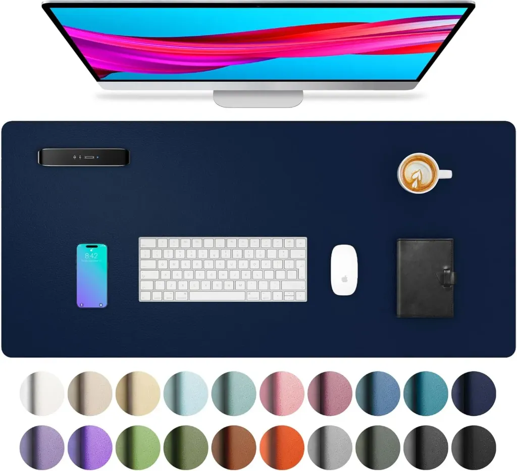 Aothia Sous-main, tapis de bureau en cuir PU, tapis de souris, protection de bureau antidérapante, bloc-notes de bureau étanche pour le bureau et la maison (80 cm x 40 cm, Bleu foncé)