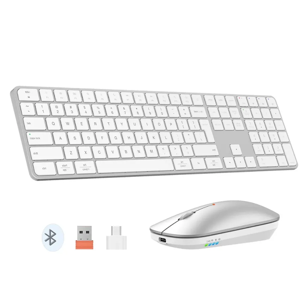 Meetion iKey C230, pack clavier-souris sans fil AZERTY, Bluetooth et 2,4 GHz (Blanc)