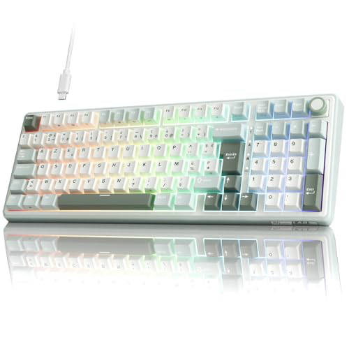 RK ROYAL KLUDGE R98 Pro Clavier Gamer 96% Filaire Mécanique AZERTY, RVB avec Pavé Numérique, Molette de Volume, Gasket Mount, Touches Profil OEM en PBT, Hot-Swap, Switch Tactile Beige Pré-lubrifié
