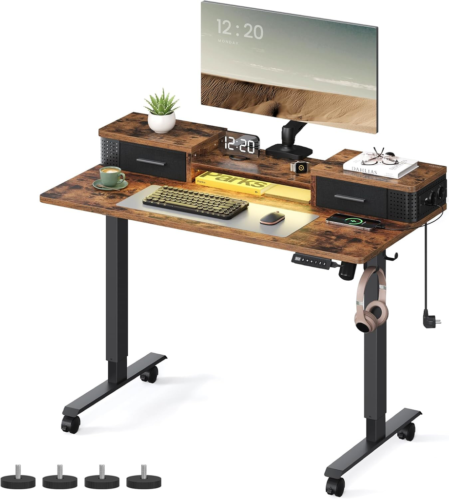 [LSD182X01] VASAGLE Bureau Électrique Réglable en Hauteur, Bureau Assis-Debout, Table, 60 x 120 x (72-120) cm, Réglable en Continu, Support pour Écran, Crochet, Fonction Mémoire, Marron Rustique