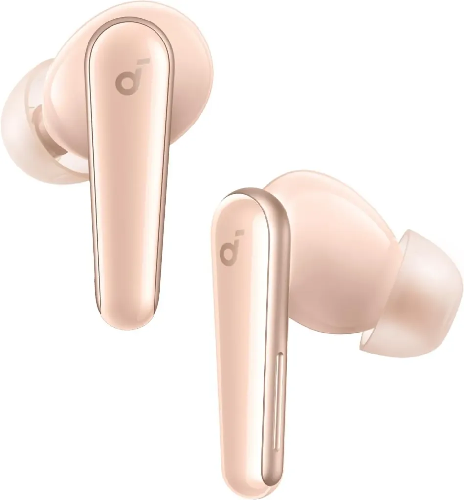 Soundcore Liberty 5 by Anker Écouteurs sans Fil Bluetooth avec Réduction de Bruit, Réduction de Voix 2X Plus Puissante, ANC en Temps Réel, Charge Rapide, Dolby Audio, Appels Clairs avec IA et 6 Mics - Rose Abricot