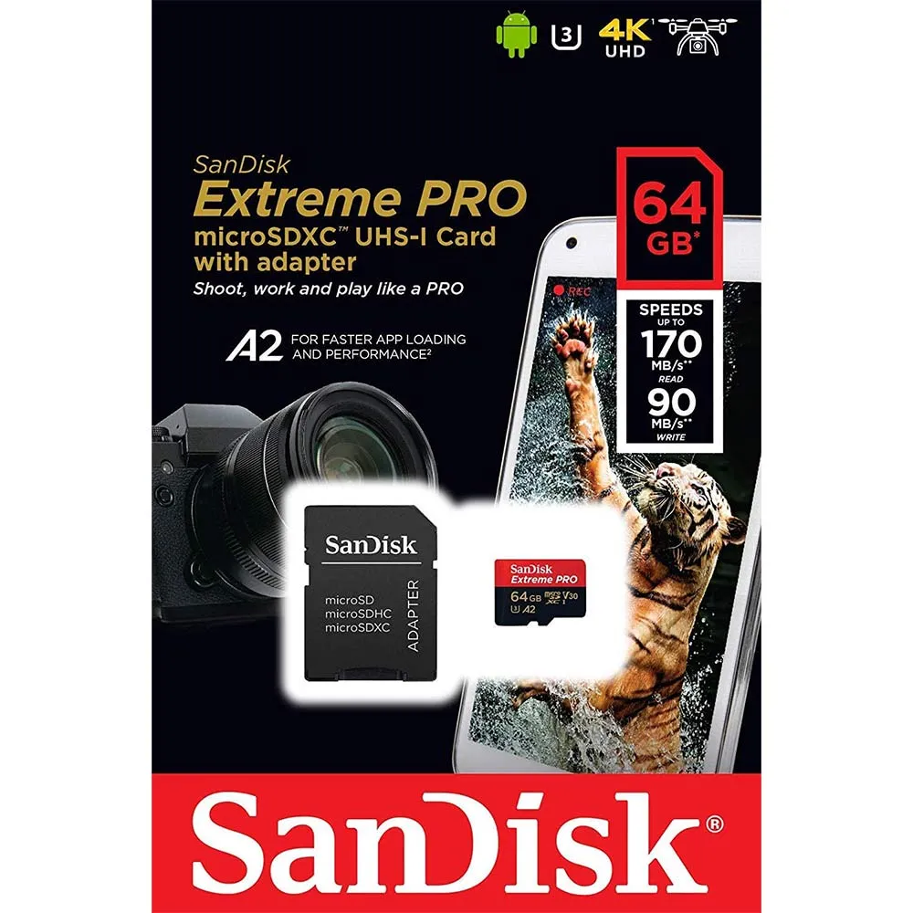 SanDisk Extreme PRO 64 Go microSDXC, Carte mémoire + adaptateur SD jusqu'à 200 Mo/s