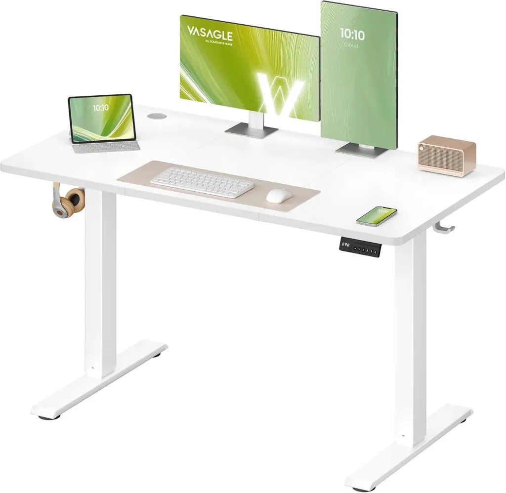 VASAGLE LSD310WZ03, bureau assis-debout électrique 100 × 60 cm (Blanc nuage)