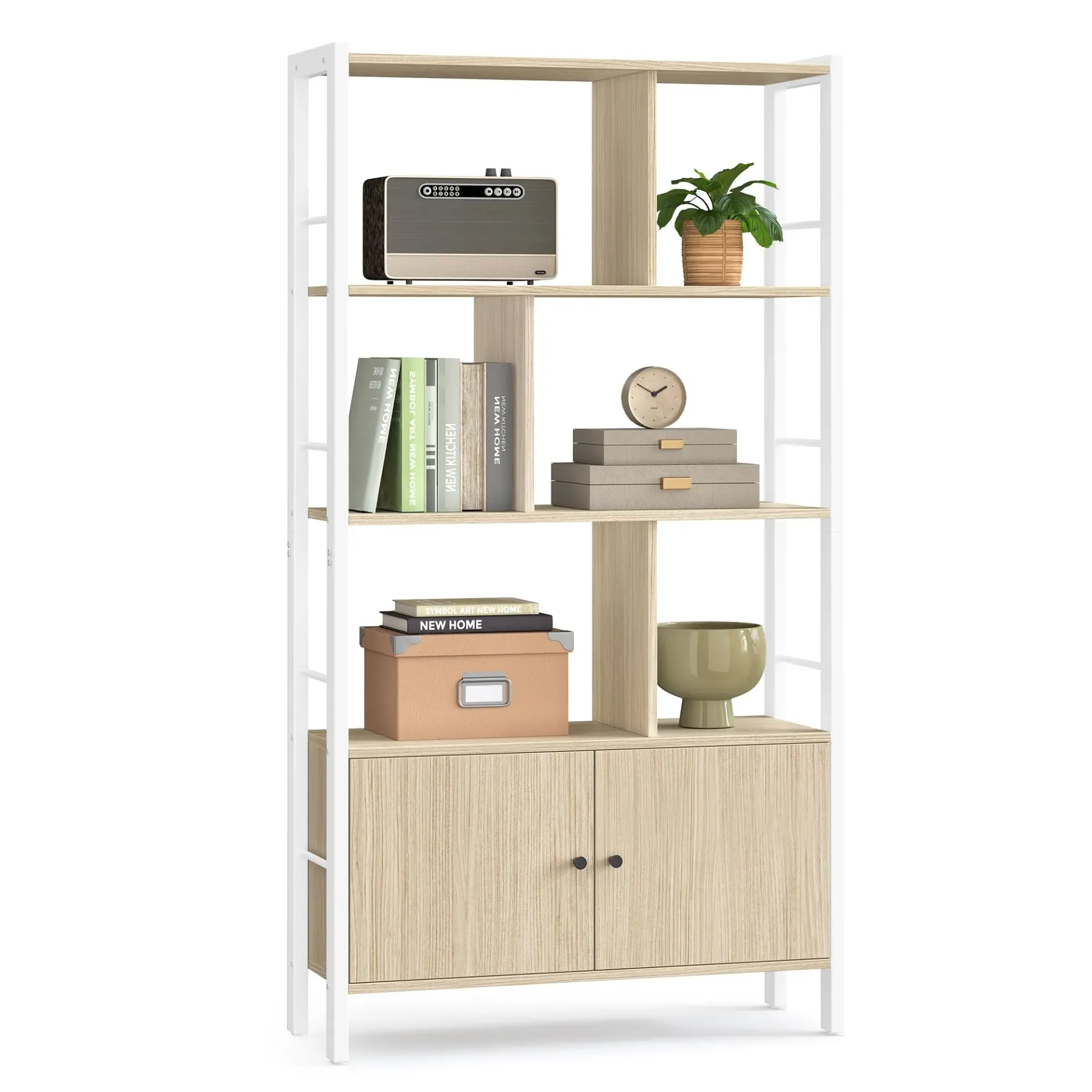 VASAGLE Étagère, Bibliothèque à 4 Niveaux, Meuble de Rangement, pour Salon, Bureau, Chambre, Style Moderne, Beige Naturel et Blanc Nuage