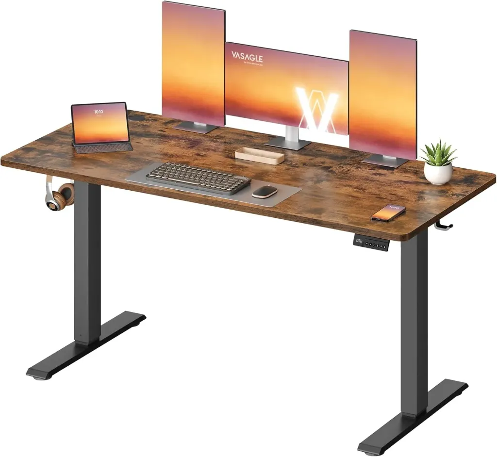 [LSD312KD03] VASAGLE Bureau Électrique Réglable en Hauteur, 120L x 60P x(72-120)h cm 4 Hauteurs Mémorisables