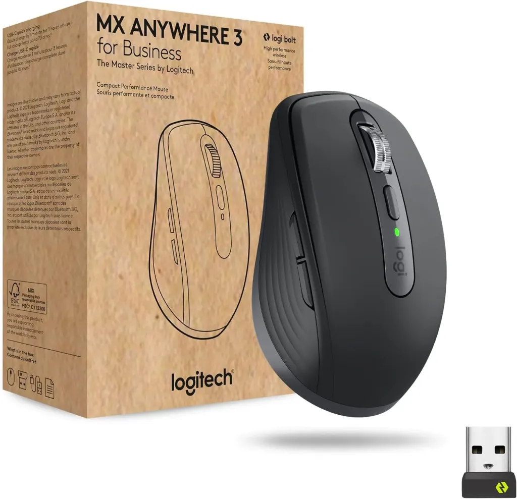 Logitech MX Anywhere 3S for Business, souris sans fil compacte 8 000 DPI (Graphite)