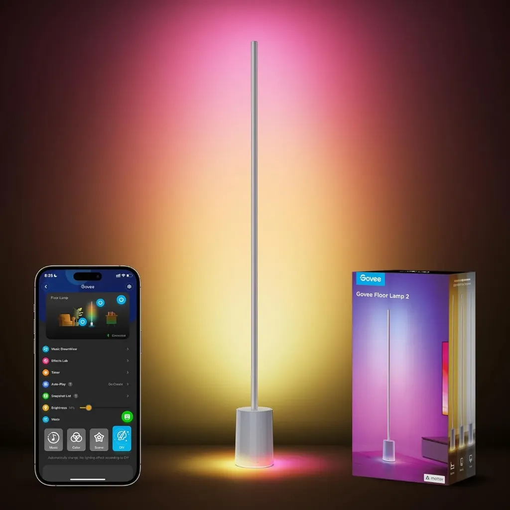 Govee Lampadaire LED RGBIC, Lampe sur Pied Salon Compatible avec Alexa et Matter, 152cm (Gris)
