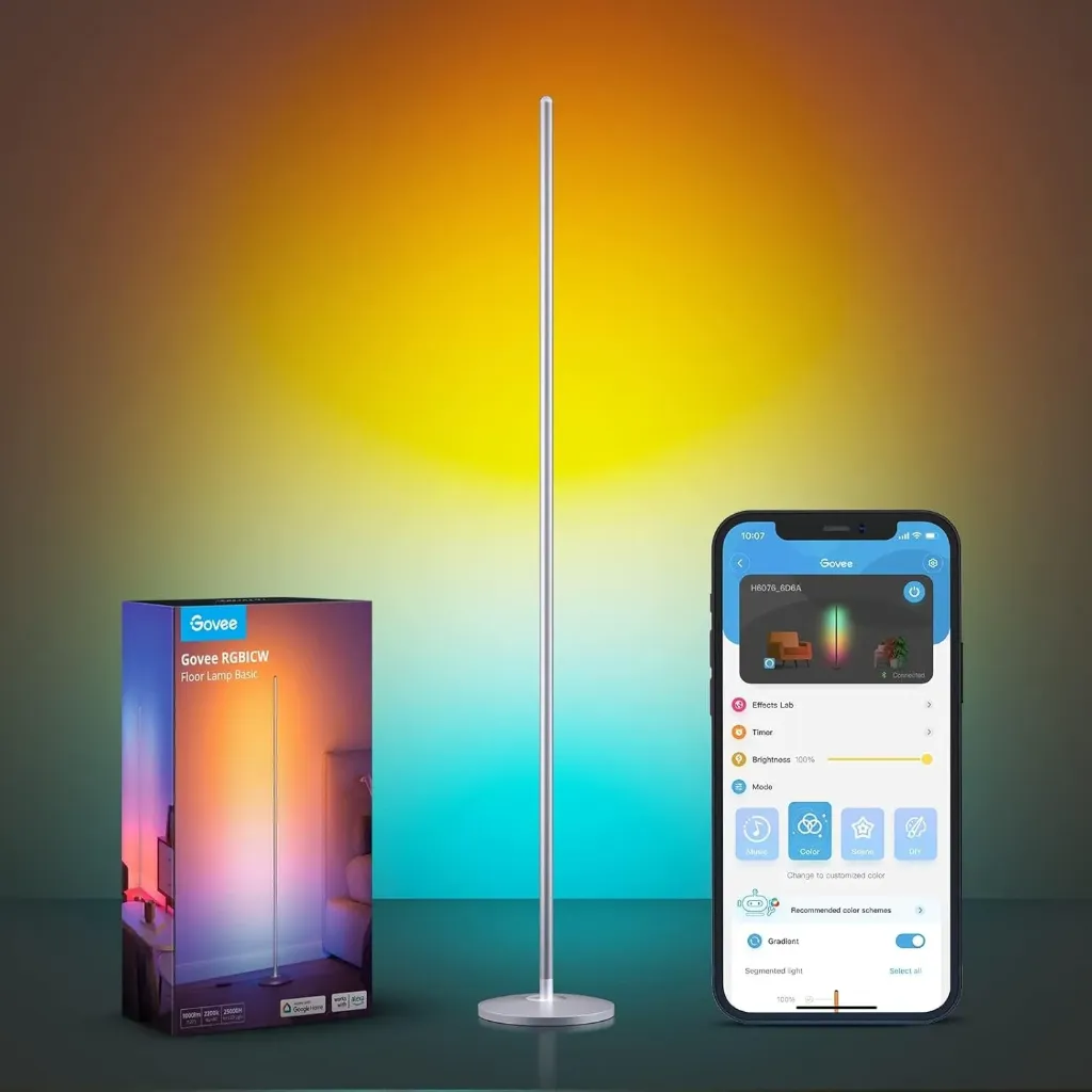Govee RGBIC Lampadaire sur Pied Salon, WiFi Lampadaire LED Fonctionne avec Alexa, Matter, Google APP, Musique Sync, 16 Millions Couleurs(Argent)