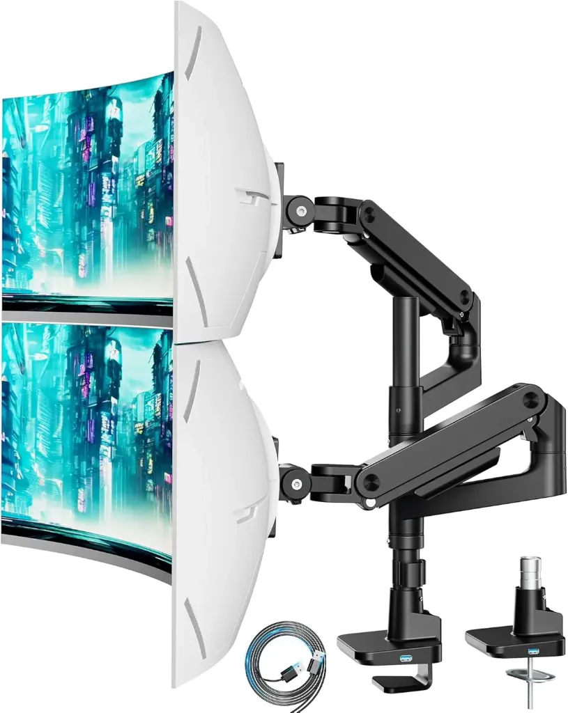 [GDT1004UCP-2BK] ARES WING, bras pour moniteur de 17 à 49 pouces avec USB et prises, 20 kg (Noir)