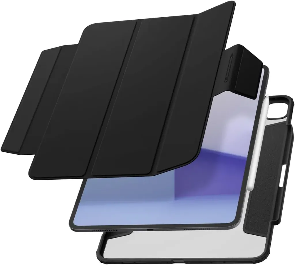 Spigen Étui  AirSkin Pro compatible avec iPad Pro 13 pouces M5/M4 (2025-2024) avec couverture magnétique détachable et rangement pour stylet – Noir
