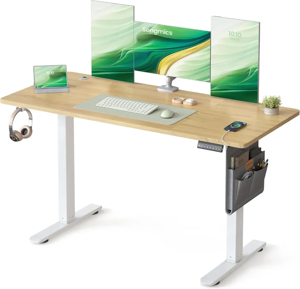 [LSD134YA01] SONGMICS Bureau Électrique Réglable en Hauteur, 140 x 60 cm, Doré Chêne