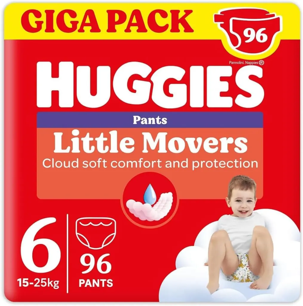 Couches-culottes Huggies Little Movers pour bébé, taille 6 (15-25 kg), 2 paquets de 48