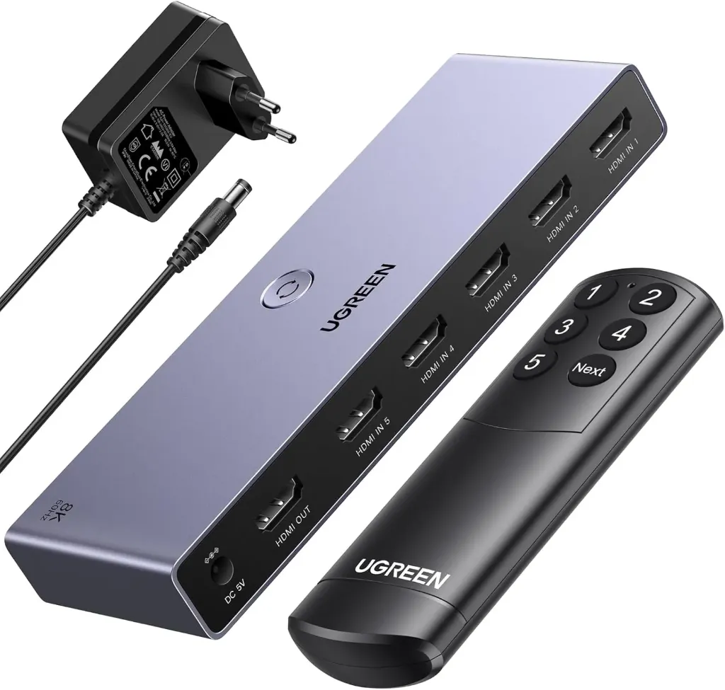 UGREEN, switch HDMI 5 entrées vers 1 sortie, 8K 60 Hz avec télécommande