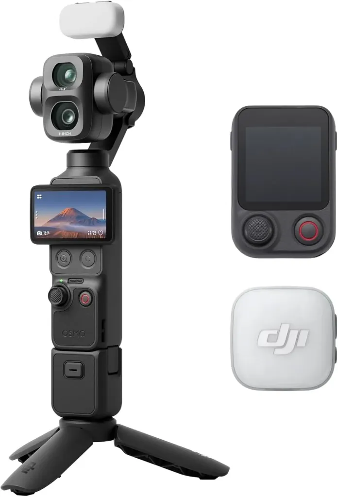 DJI Osmo Pocket 4P Vlog Combo, caméra stabilisée à double objectif 4K/240 i/s (Noir)