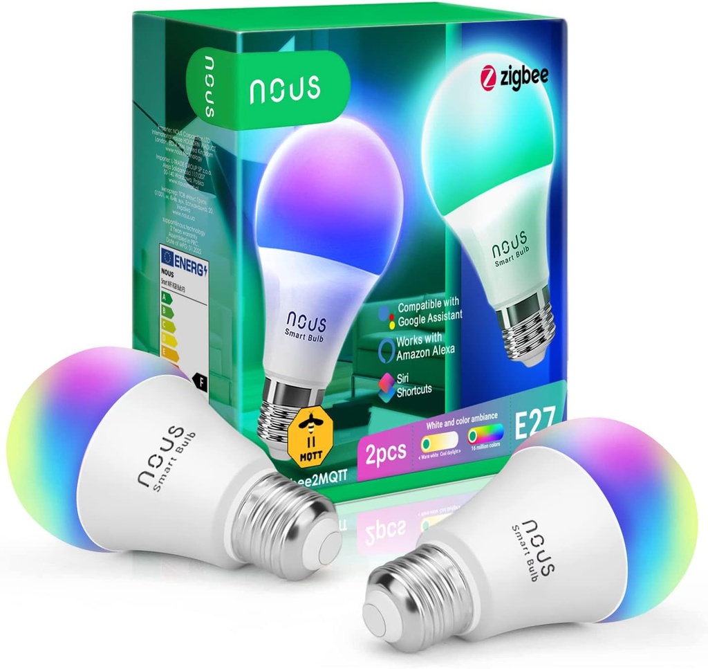 NOUS P3Z, ampoules connectées Zigbee E27 RGB, lot de 2