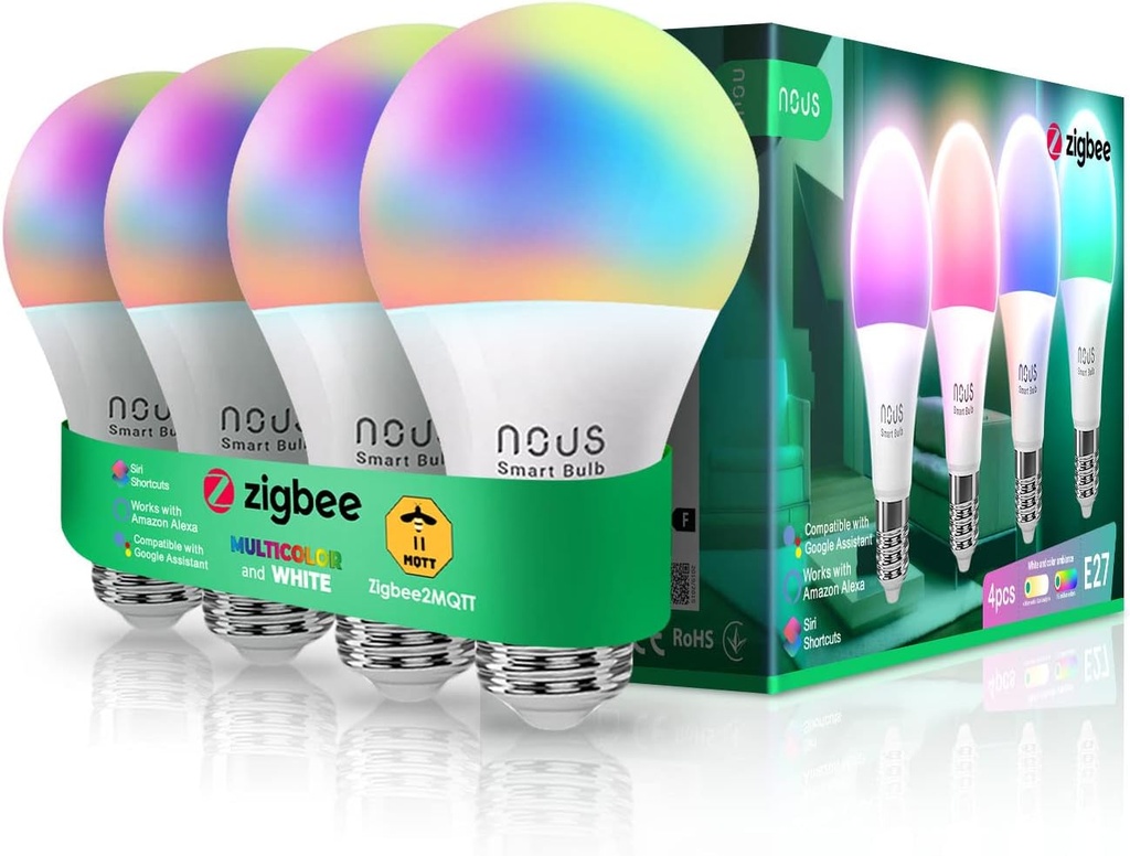 NOUS P3Z, ampoules connectées Zigbee E27 RGB, lot de 4