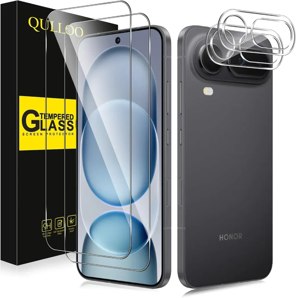 QULLOO pour Honor Magic 8 Pro Air Verre Trempé, [2+2 Pièces] Protection D'écran & Caméra Arrière Protecteur, Anti-Rayures 9H Dureté HD Clarté Film de Protection écran