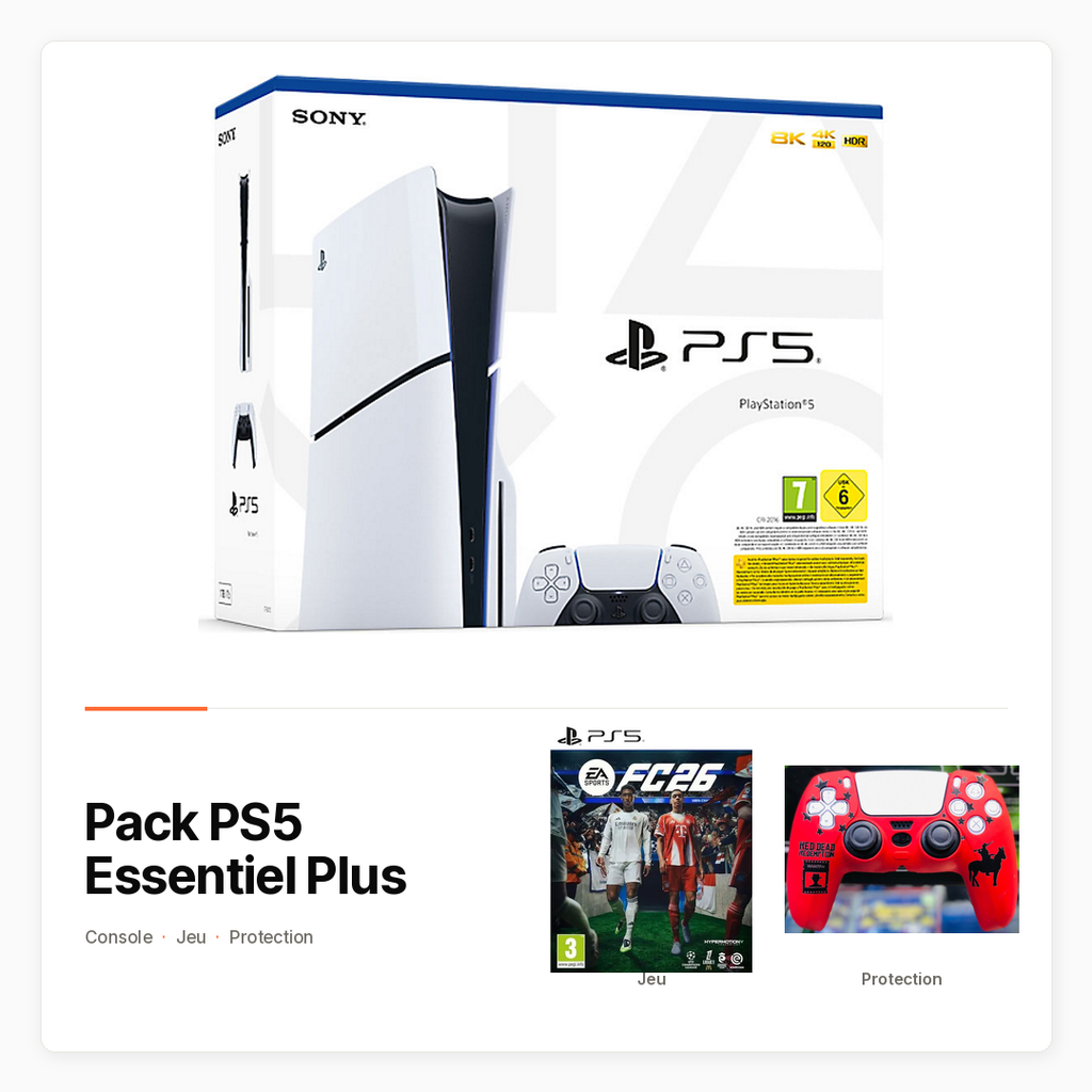 [PACK-JV-PS5-ESSENTIEL] Pack PS5 Essentiel Plus — PS5 Slim, FC 26 et protection