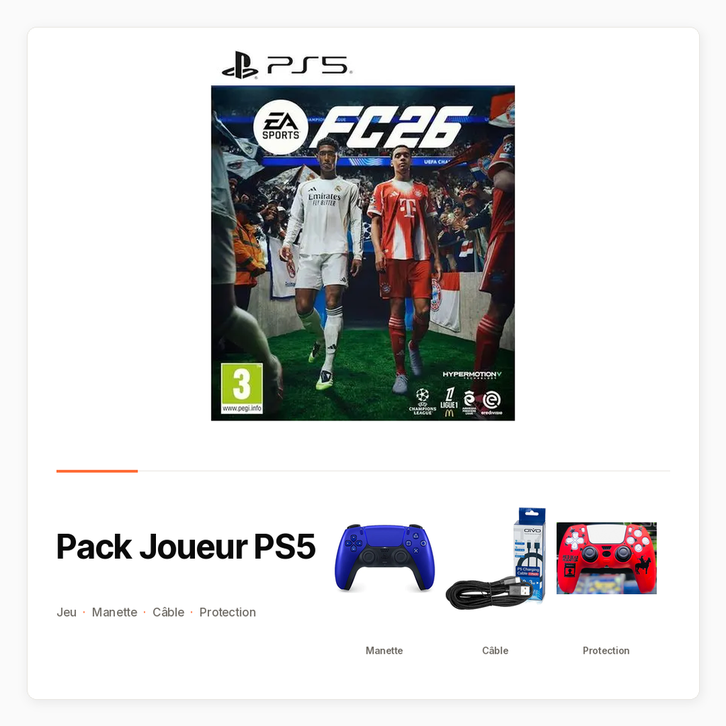 [PACK-JV-PS5-JOUEUR] Pack Joueur PS5 avec FC 26, DualSense, câble et protection