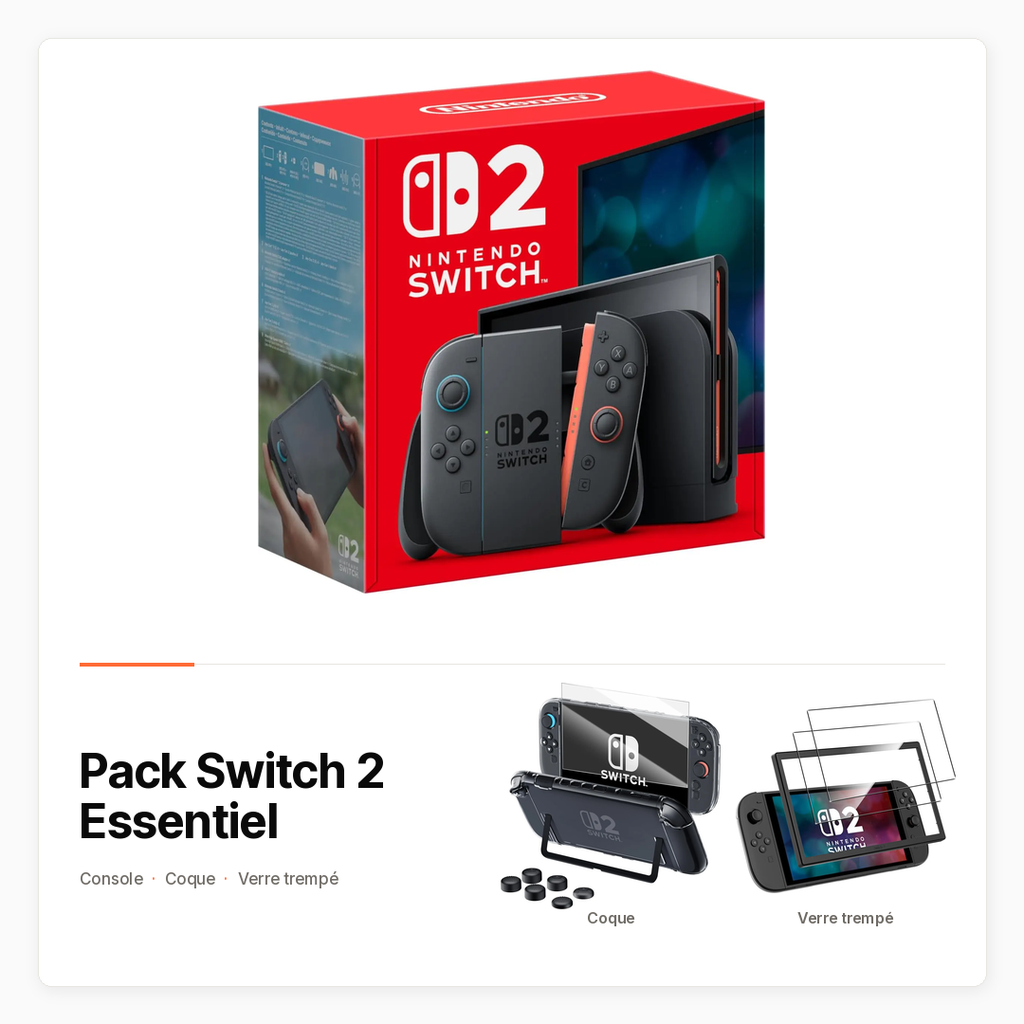 [PACK-JV-SWITCH2-ESSENTIEL] Pack Switch 2 Essentiel avec Console, coque et verre trempé