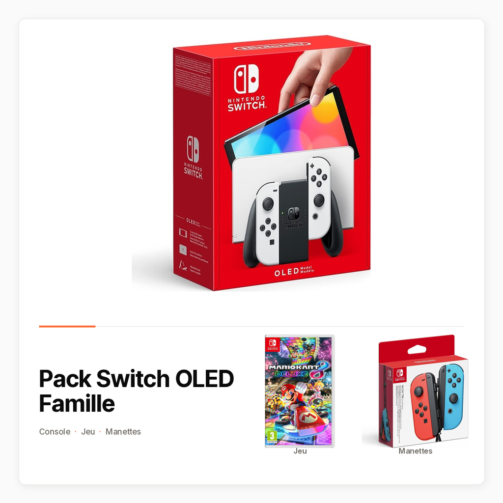 [PACK-JV-SWITCH-OLED-FAMILLE] Pack Switch OLED Famille avec Console, Mario Kart et Joy-Con