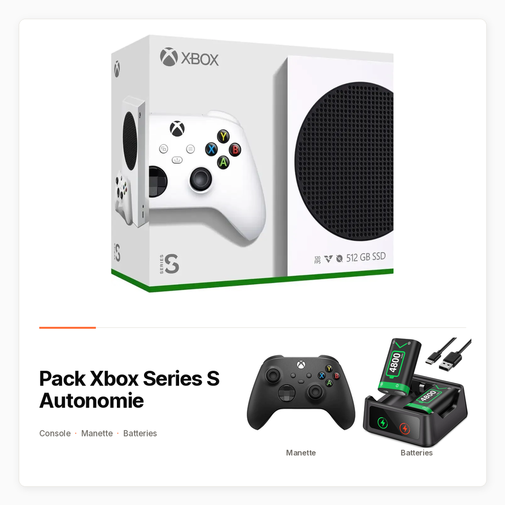 [PACK-JV-XBOX-S-AUTONOMIE] Pack Xbox Series S Autonomie avec Console, manette et batteries