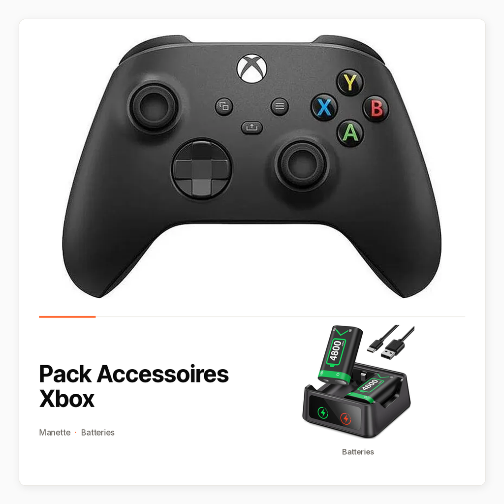[PACK-JV-XBOX-ACCESSOIRES] Pack Accessoires Xbox avec Manette et batteries rechargeables