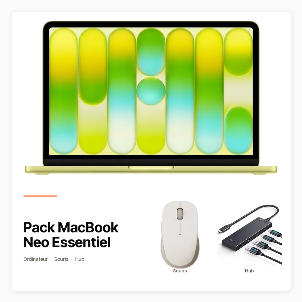 [PACK-INFO-MACBOOK-NEO-ESSENTIEL] Pack MacBook Neo Essentiel avec MacBook, souris et hub USB-C