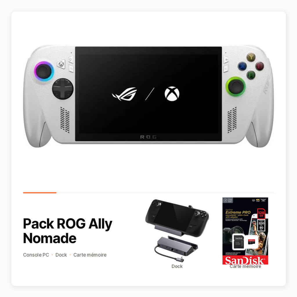 Pack ROG Ally Nomade — ROG Ally, dock Anker et microSD 128 Go