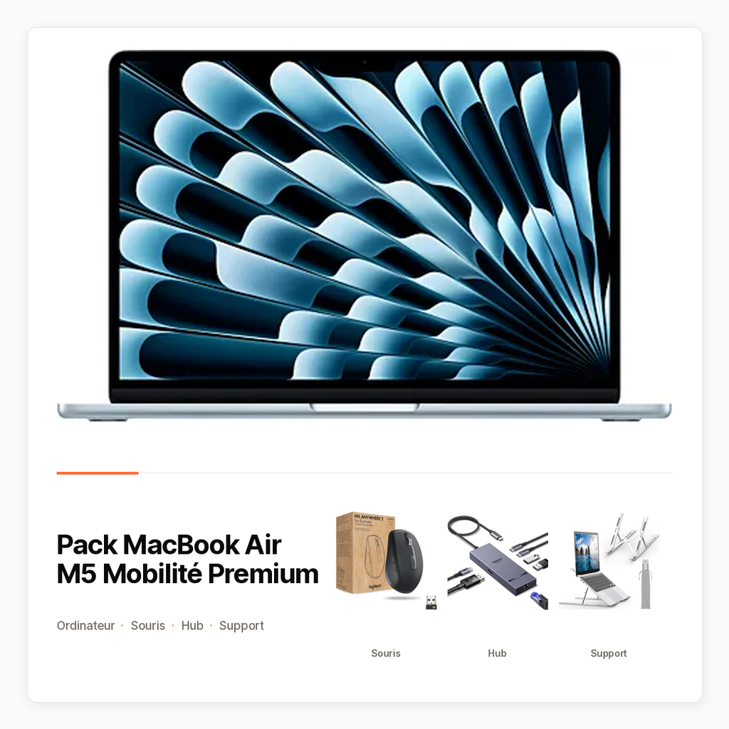 [PACK-INFO-MACBOOK-AIR-M5-MOBILITE] Pack MacBook Air M5 Mobilité Premium avec MacBook, souris, hub et support