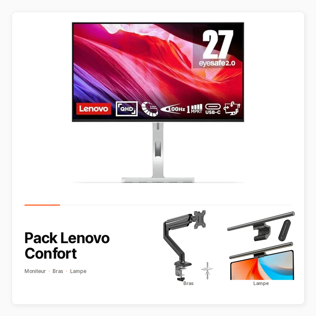Pack Lenovo Confort avec Moniteur Lenovo, bras et lampe Yeelight