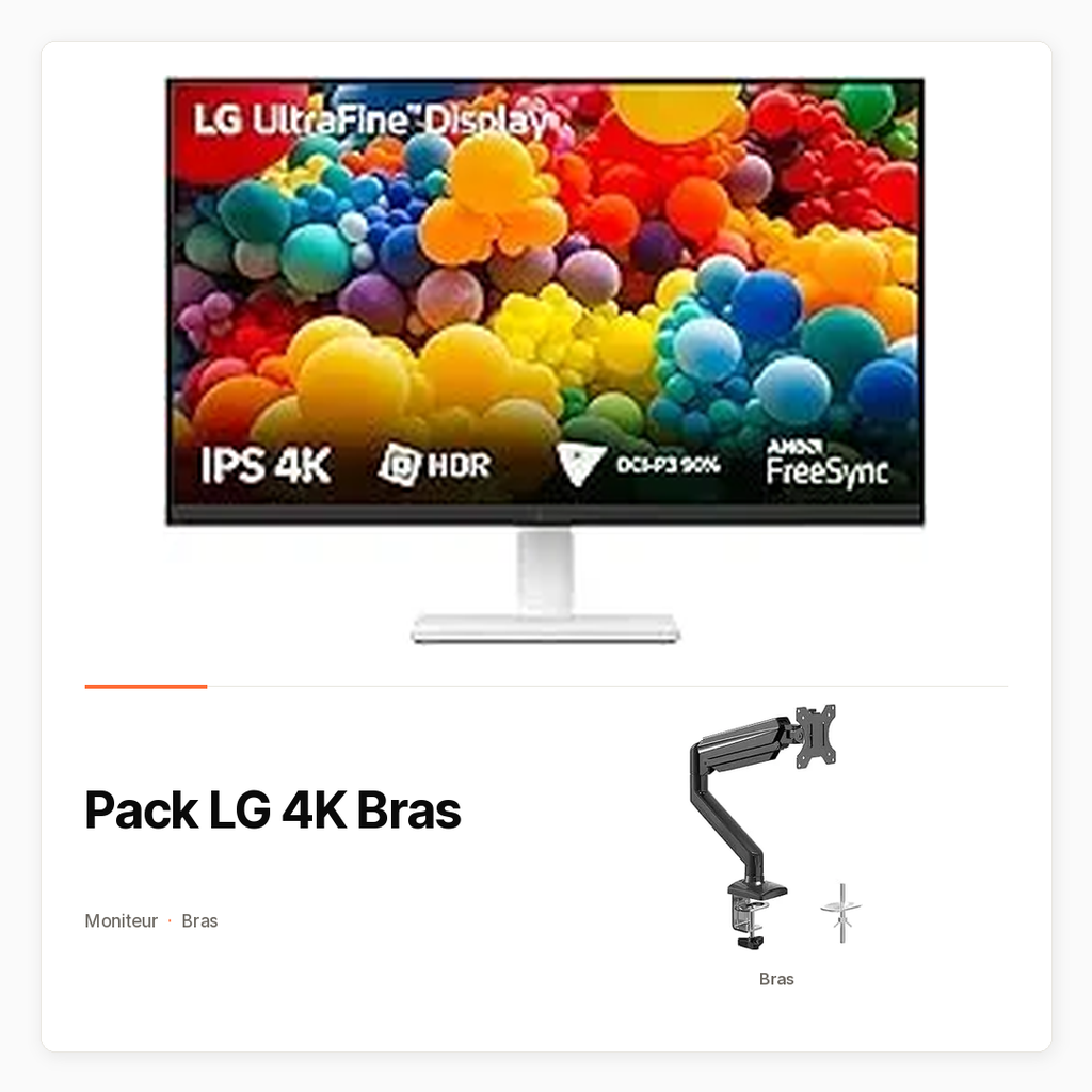 Pack LG 4K Bras — Moniteur LG 27 pouces 4K et bras Suptek