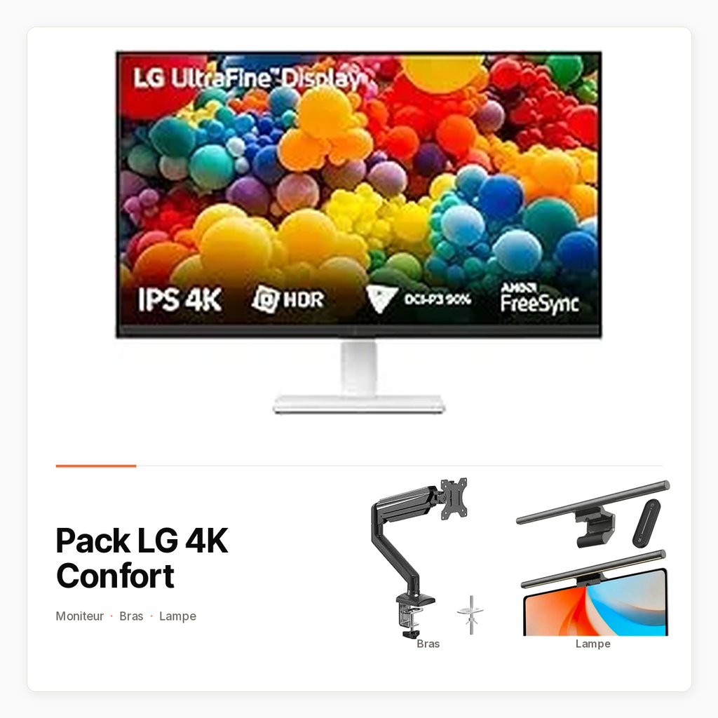 [PACK-INFO-LG-4K-CONFORT] Pack LG 4K Confort — Moniteur LG 4K, bras et lampe Yeelight
