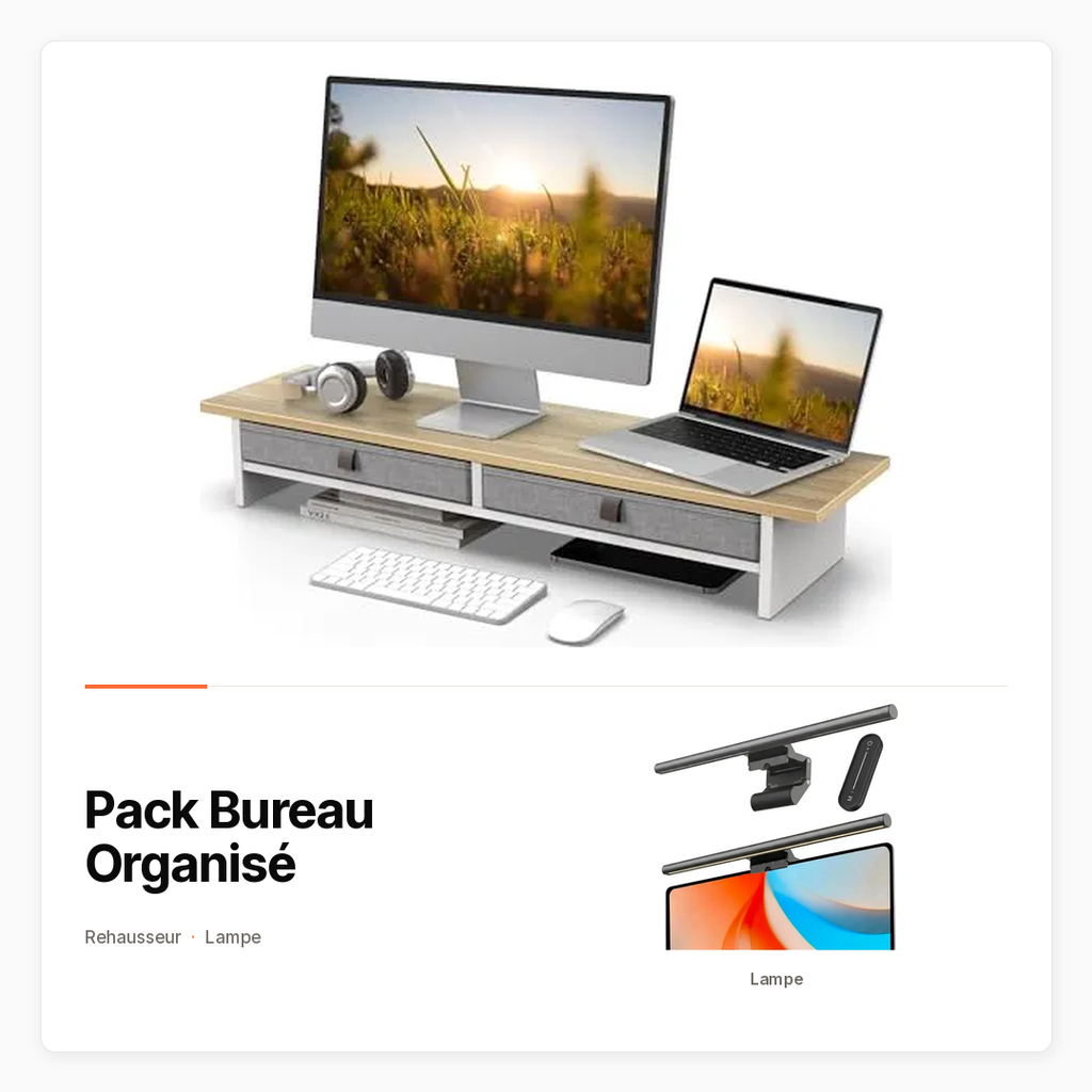 [PACK-INFO-BUREAU-ORGANISE] Pack Bureau Organisé, rehausseur avec tiroirs et lampe Yeelight