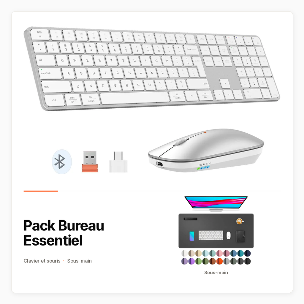 Pack Bureau Essentiel — Clavier-souris et sous-main