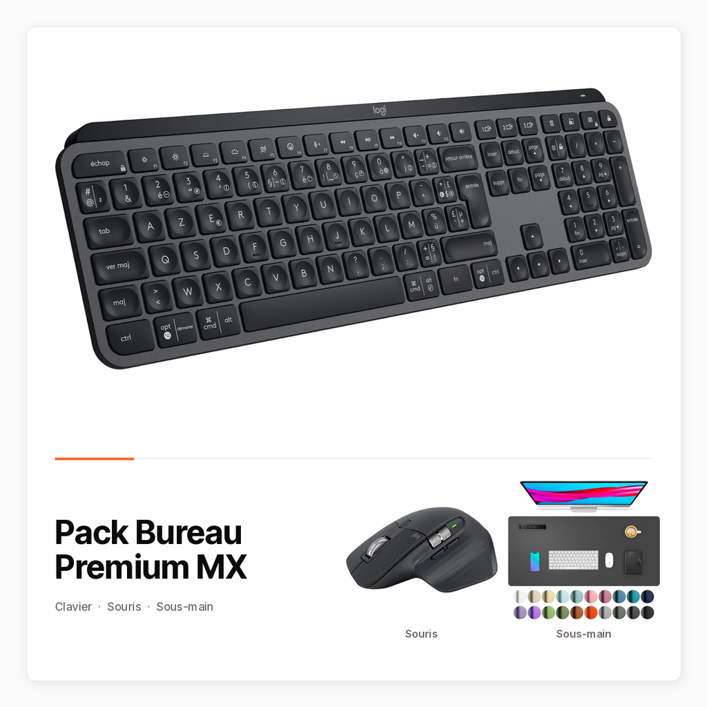 Pack Bureau Premium MX — MX Keys S, MX Master 3S et sous-main