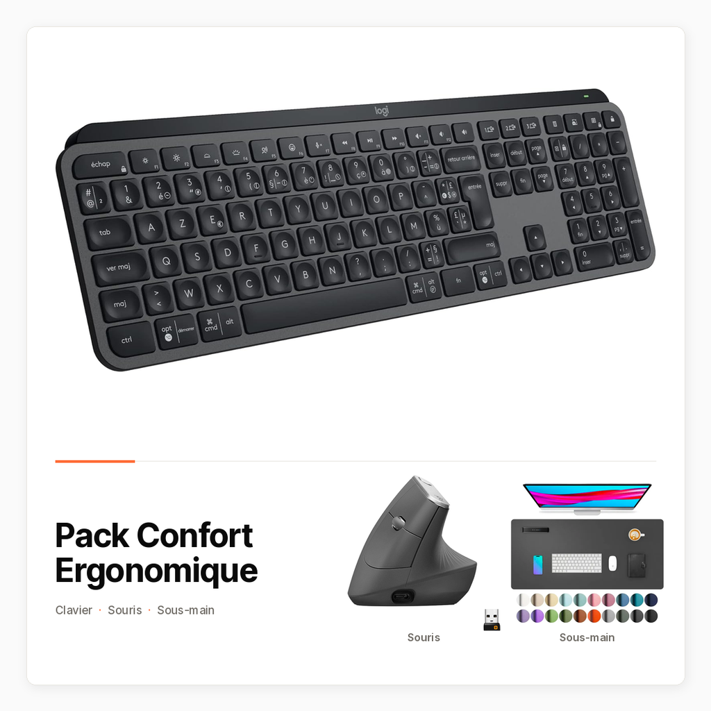 Pack Confort Ergonomique avec MX Keys S, MX Vertical et sous-main