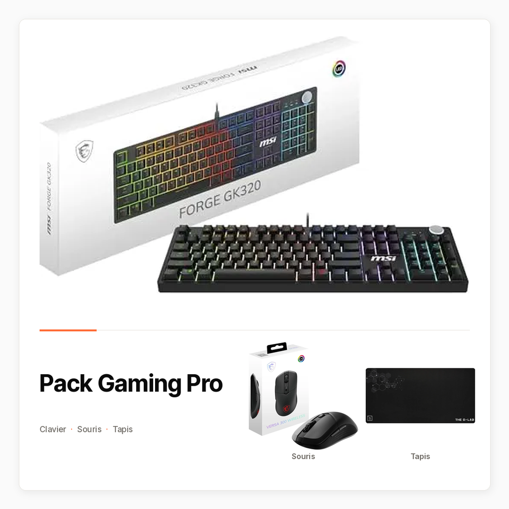 Pack Gaming Pro avec Clavier mécanique MSI, souris sans fil et tapis