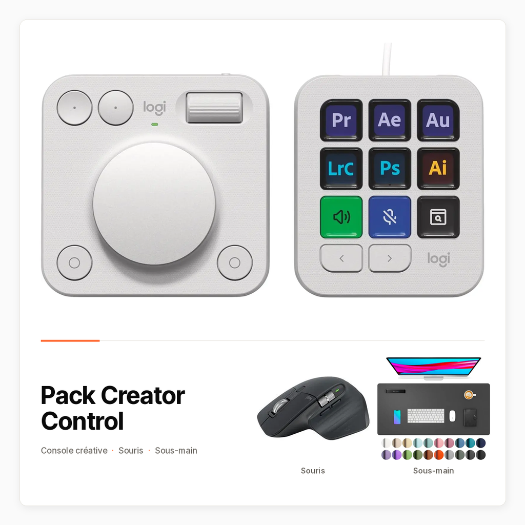Pack Creator Control avec MX Creative Console, MX Master et sous-main