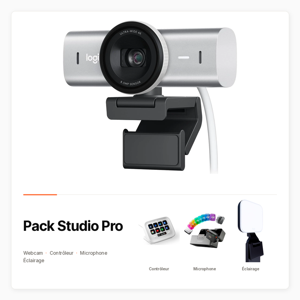 Pack Studio Pro avec MX Brio 4K, Stream Deck, DJI Mic Mini 2 et Litra Glow
