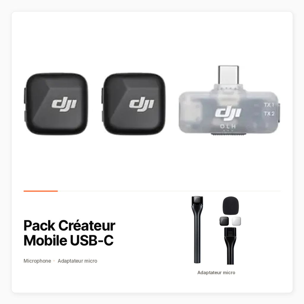 Pack Créateur Mobile USB-C — DJI Mic Mini mobile et adaptateur micro