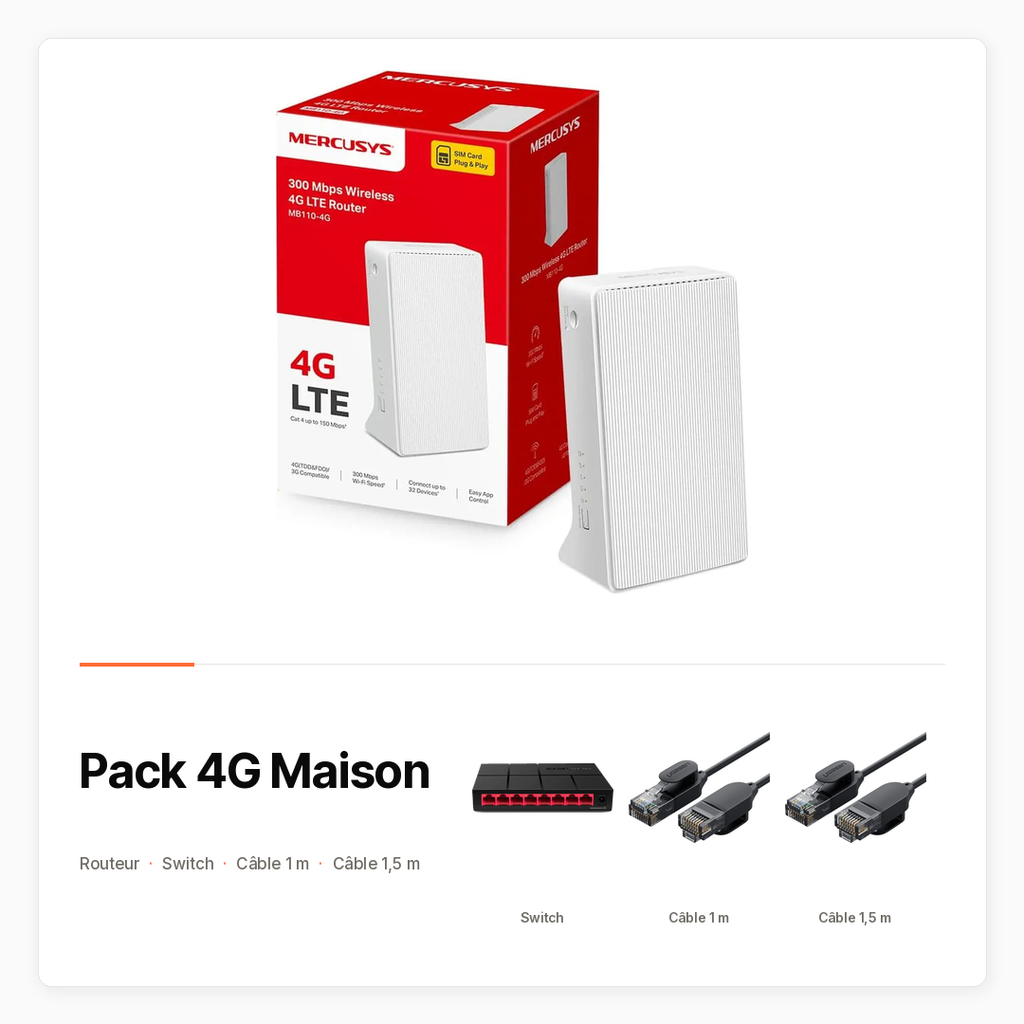Pack 4G Maison avec Routeur 4G, switch Gigabit et câbles réseau