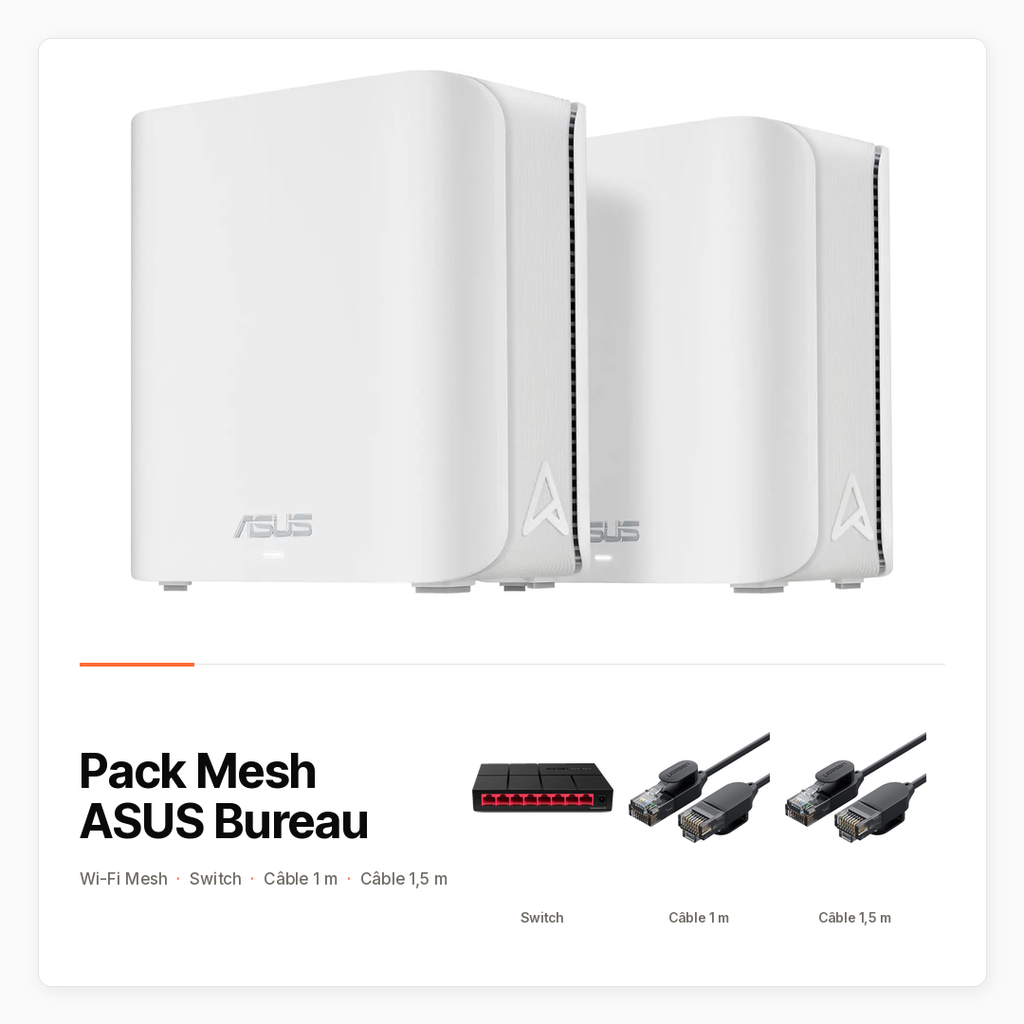 Pack Mesh ASUS Bureau avec ZenWiFi, switch Gigabit et câbles