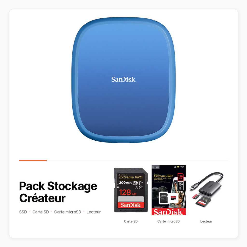[PACK-INFO-STOCKAGE-CREATEUR] Pack Stockage Créateur avec SSD 2 To, SD, microSD et lecteur