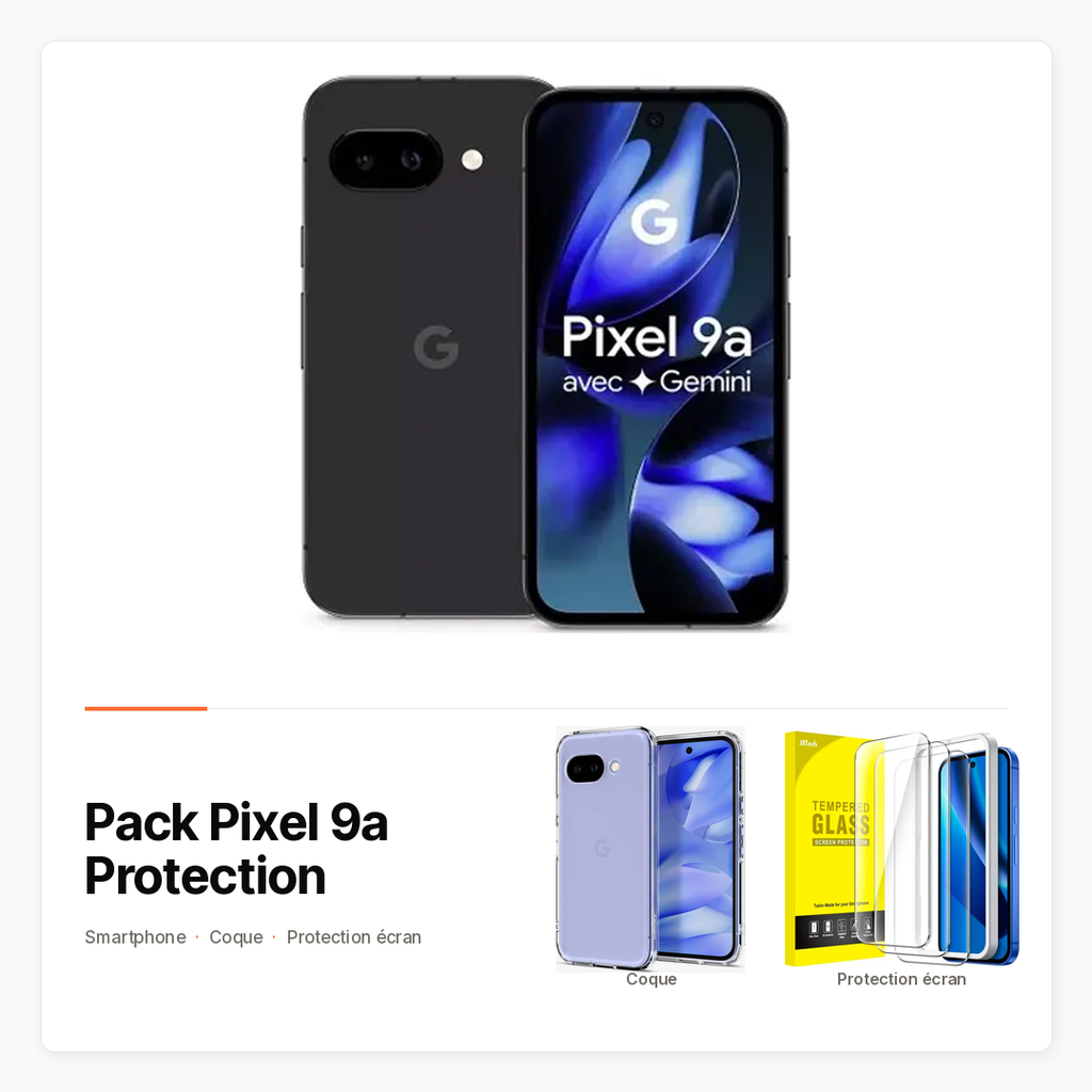 [PACK-HT-PIXEL9A-PROTECTION] Pack Pixel 9a Protection — Smartphone, coque Spigen et verre trempé