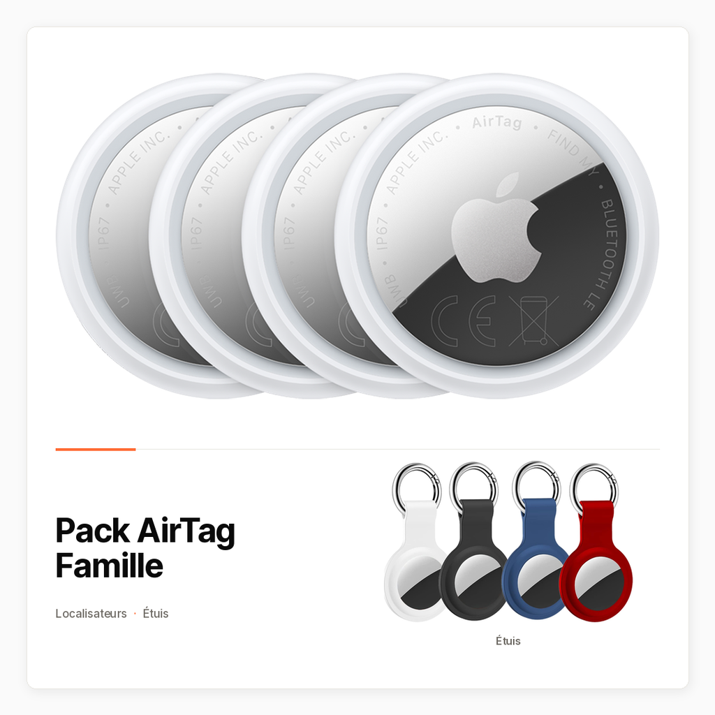 Pack AirTag Famille avec Lot de 4 AirTag et étuis porte-clés